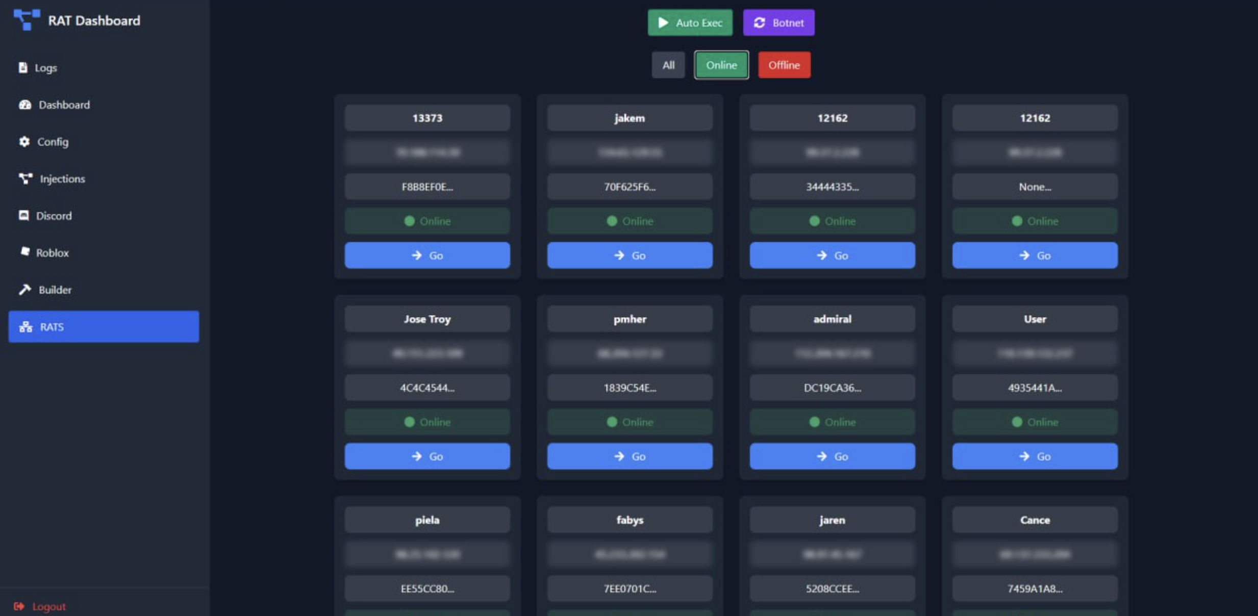 Ebolas Stealer Configuration Panel
