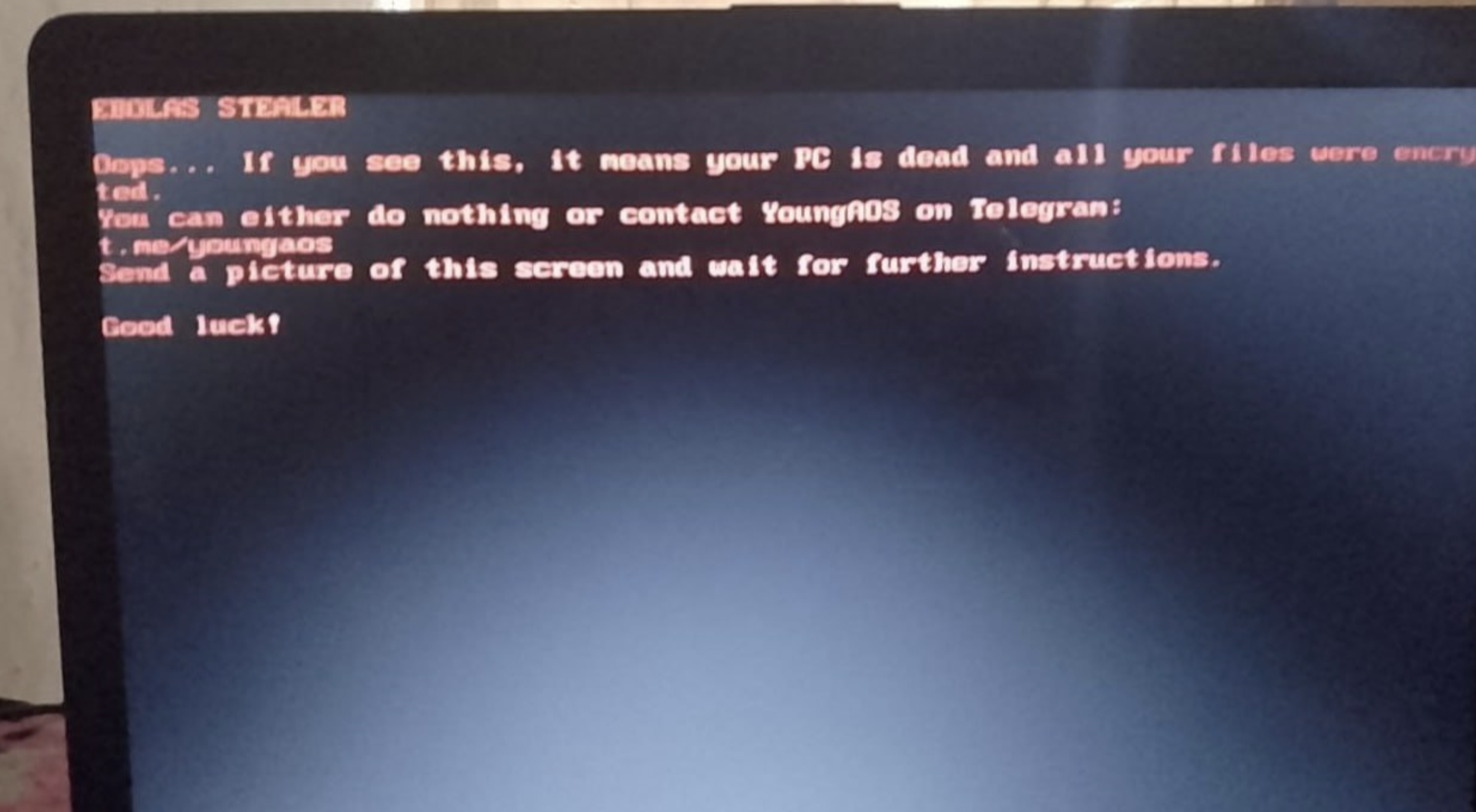 Ebola Stealer Boot Screen Ransom Note