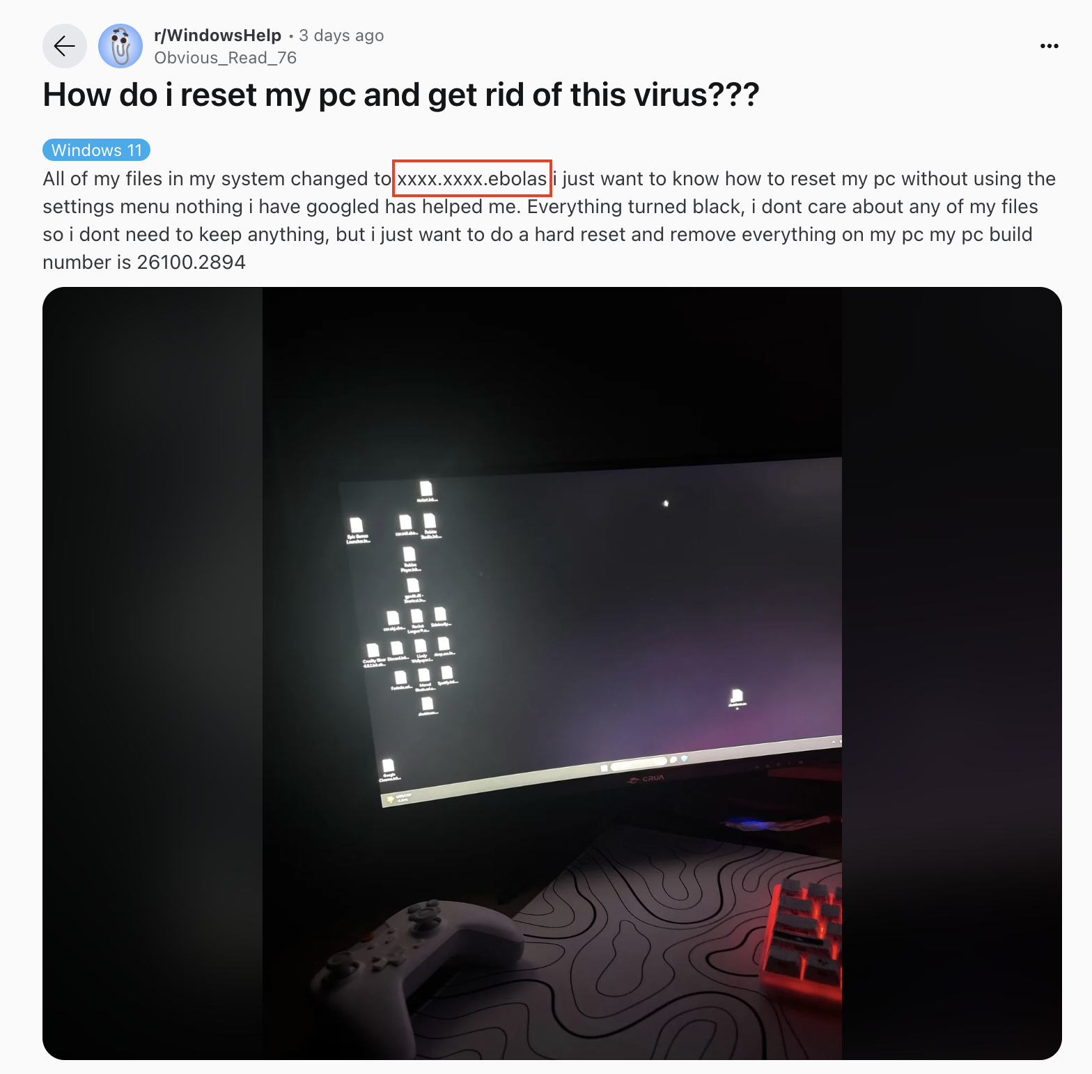 Reddit post showing Ebolas infection in the wild